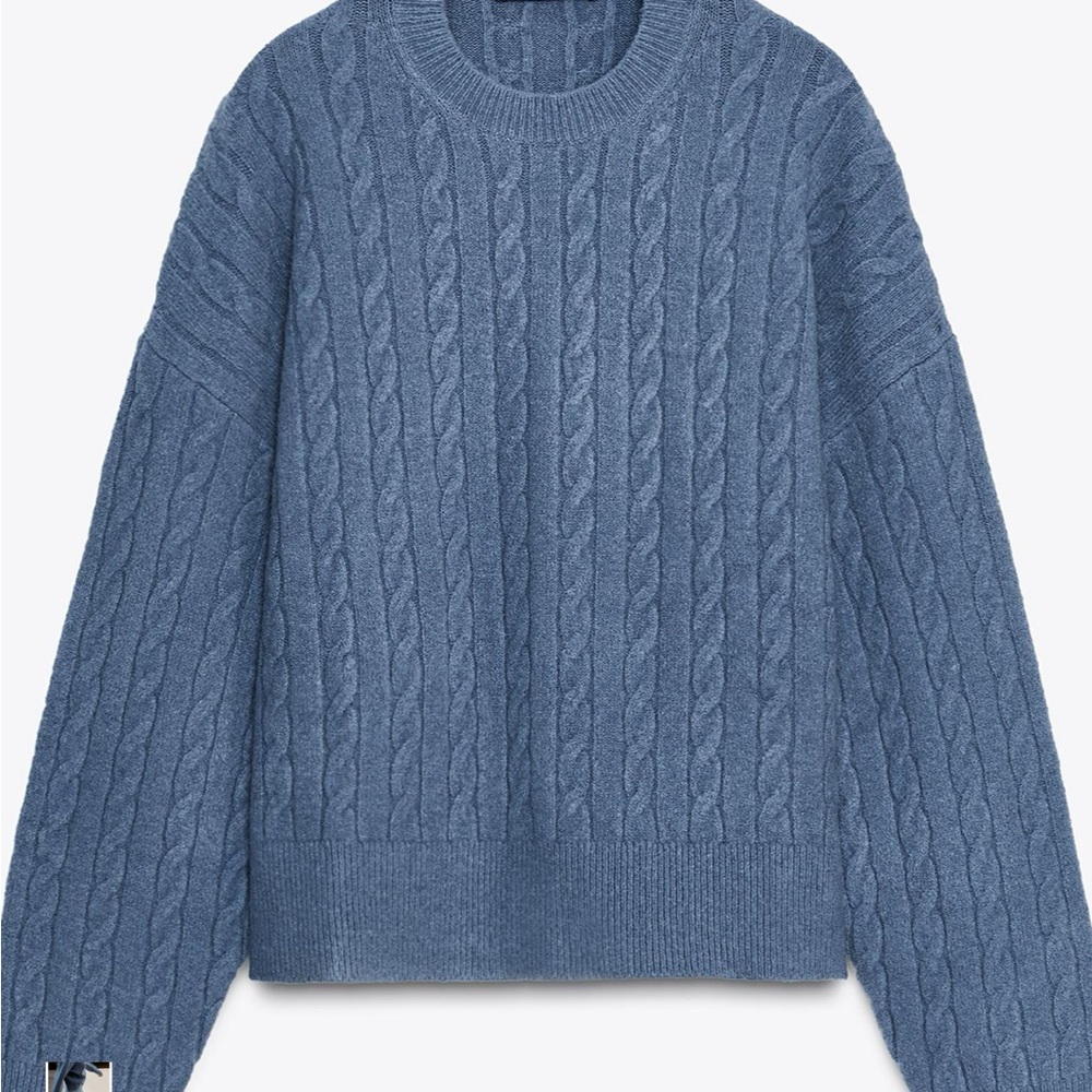 Zara Steel Blue Cable Knit Sweater